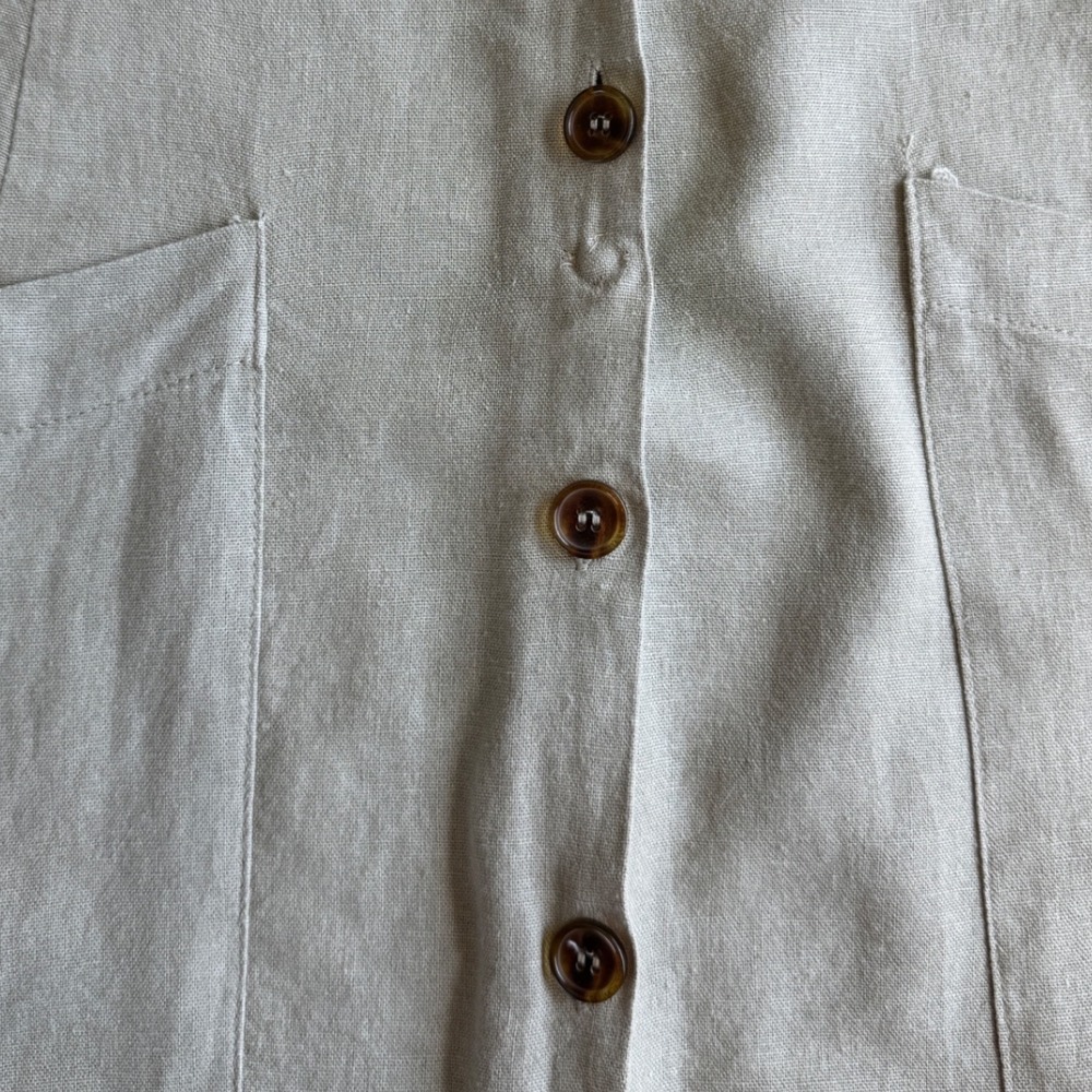 Linen Blend Soft Sage Green A-Line‎ Midi Skirt Button Front Pockets XL - Picture 3 of 10